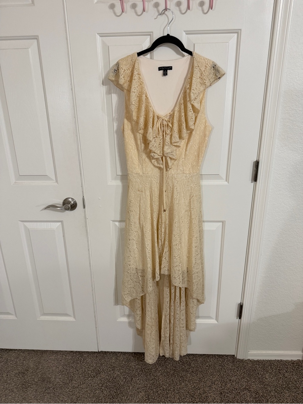 City Triangles Size 13 Ivory Lace High Low Corset Ruffle Dress Y2K